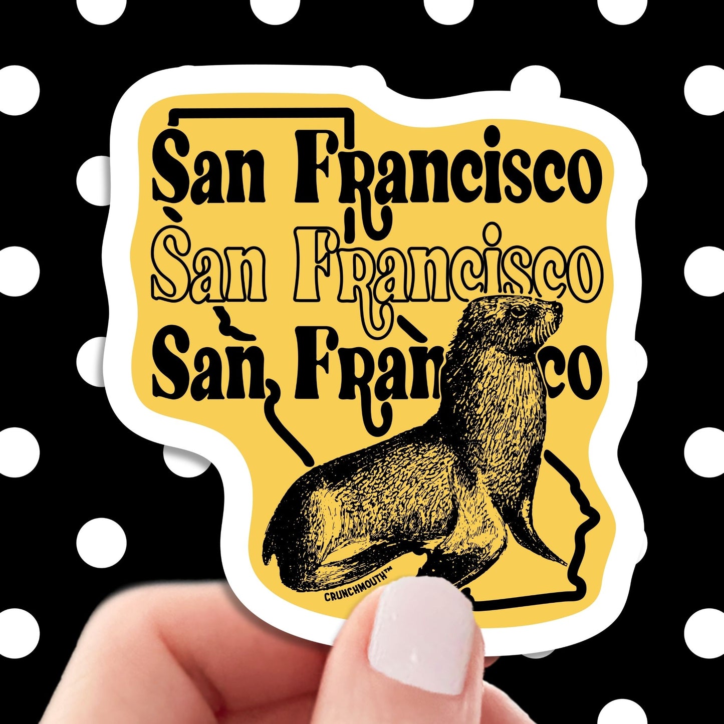 san francisco travel luggage sticker, hand display, polka dots pattern design background