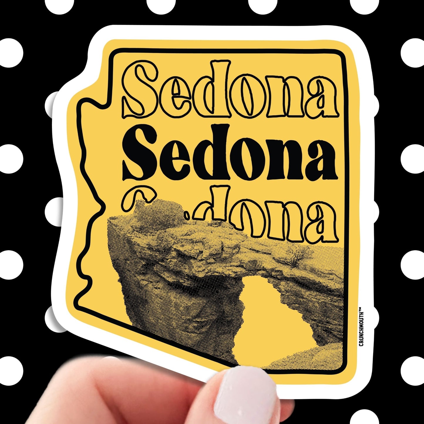 sedona arizona laptop sticker, hand display, polka dots pattern design background