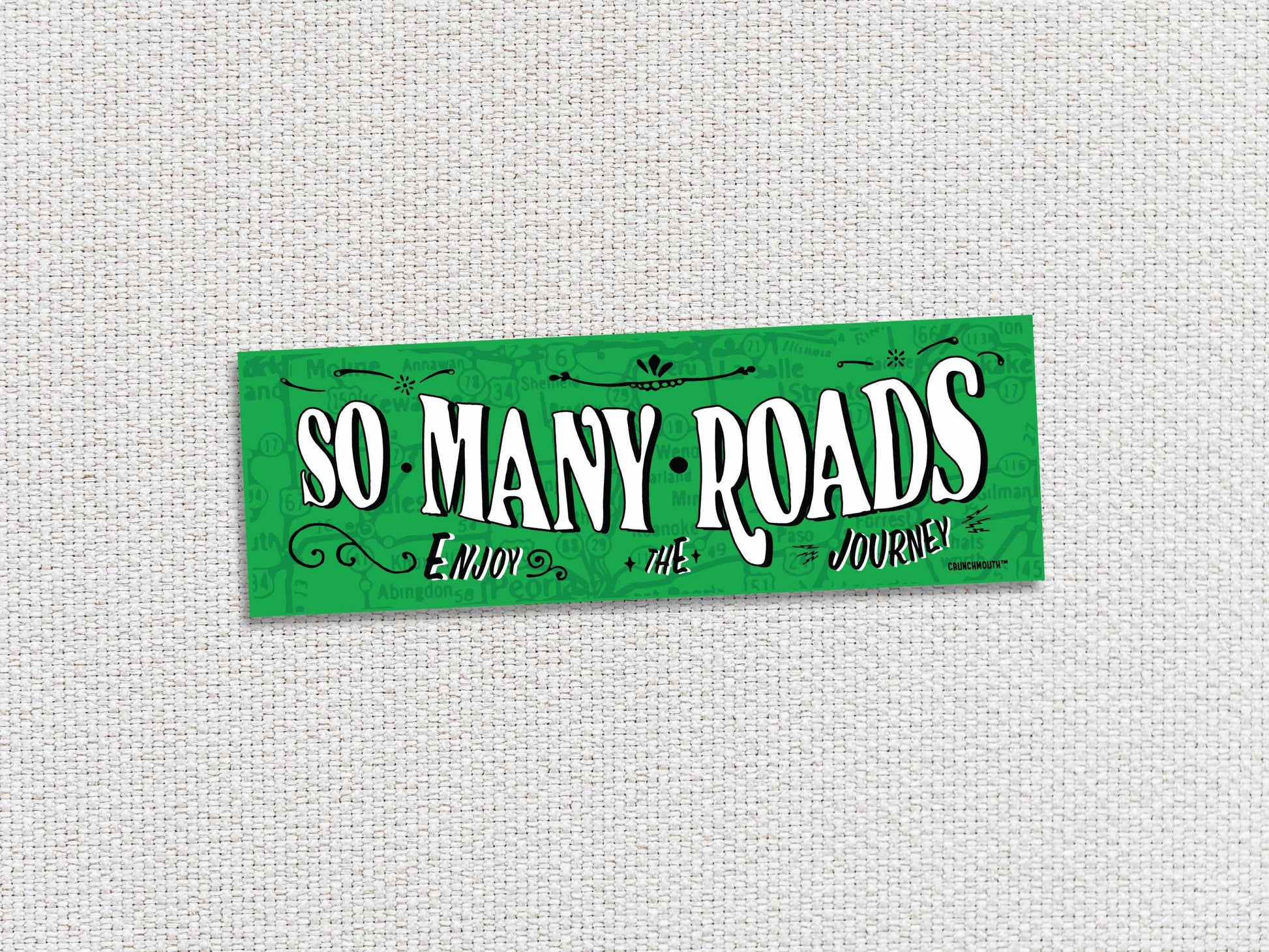 so many roads bumper sticker, white textured background