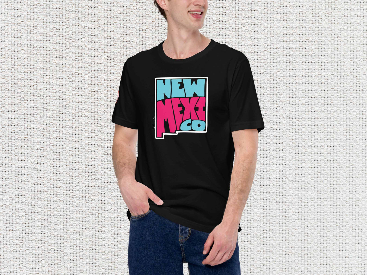 new mexico shirt, souvenir t shirts, male model, front, white textured background