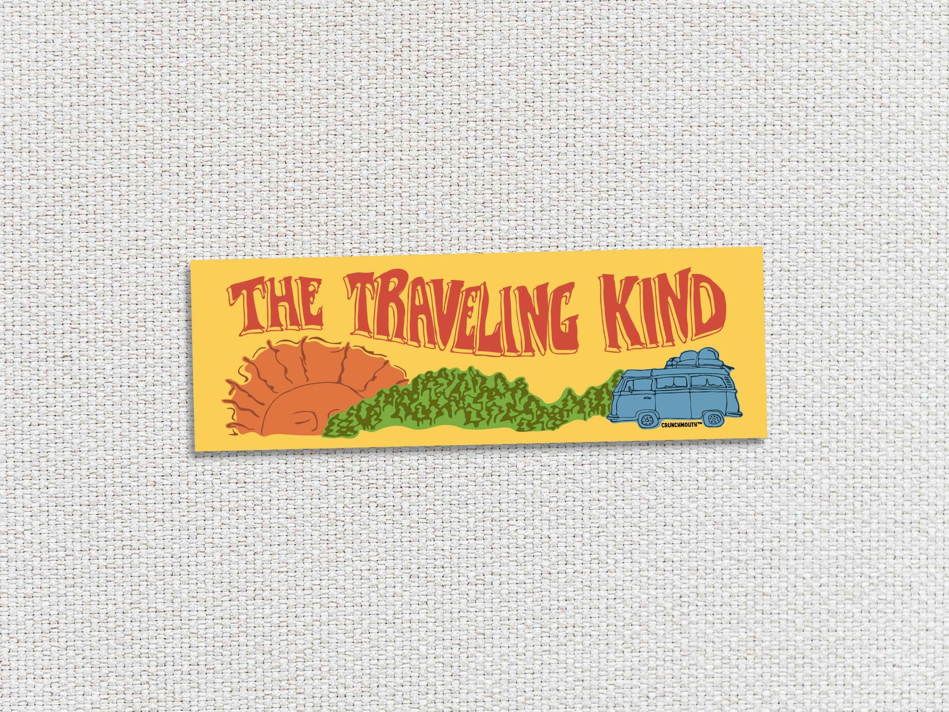 the traveling kind bumper sticker, white textured background