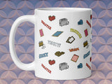toaster pastries coffee mug, 15oz, handle on left, geometric pattern background