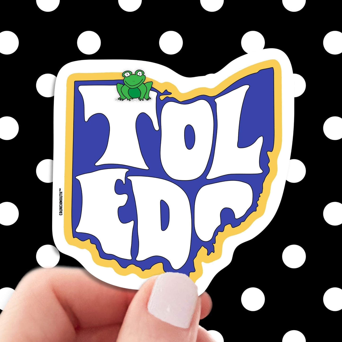 toledo travel luggage sticker, hand display, polka dots pattern design background