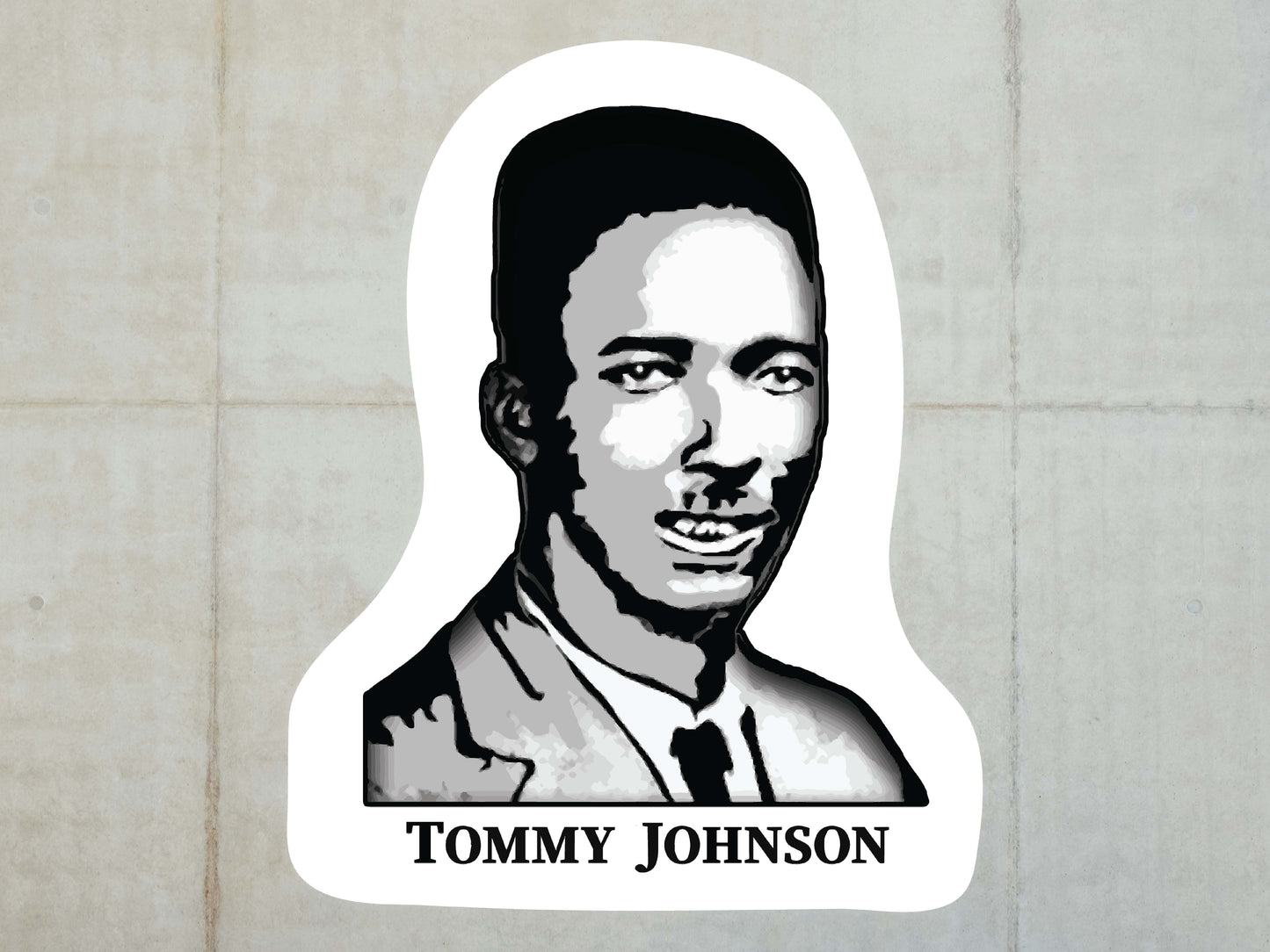 tommy johnson vinyl sticker, white tile wall background