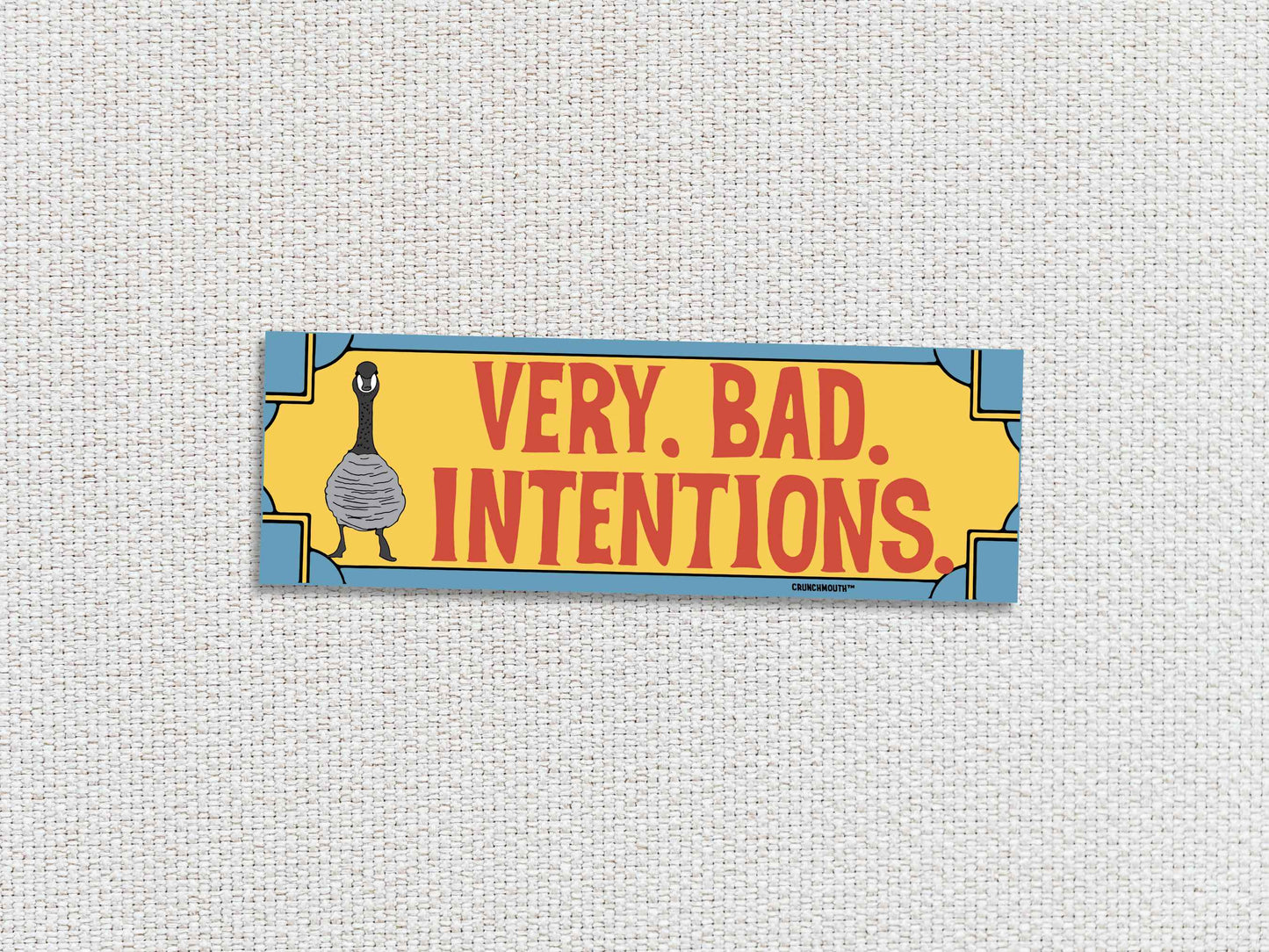 very bad intentions canada goose bumper sticker, white textured background