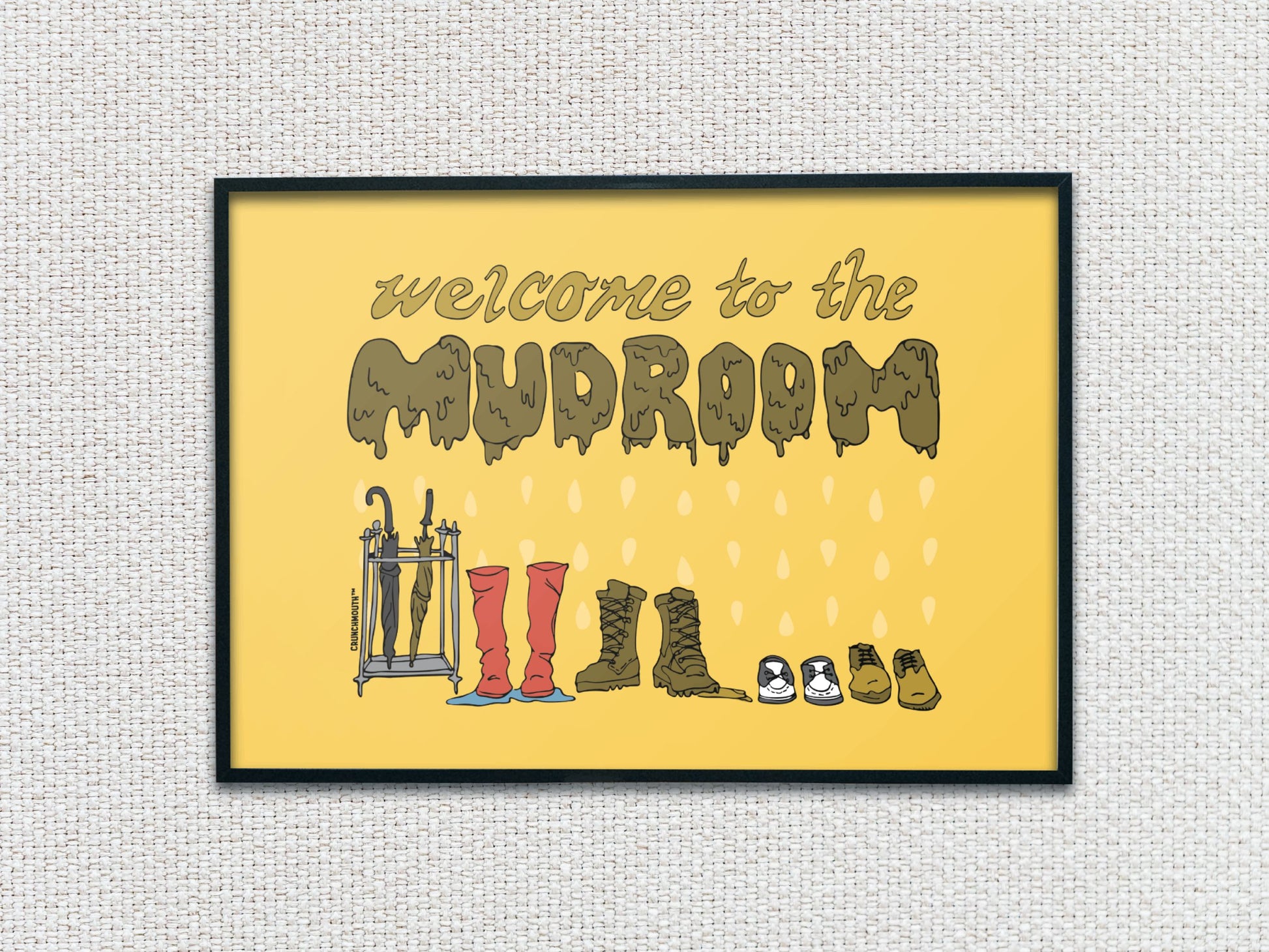 welcome to the mudroom wall art, framed, white textured background