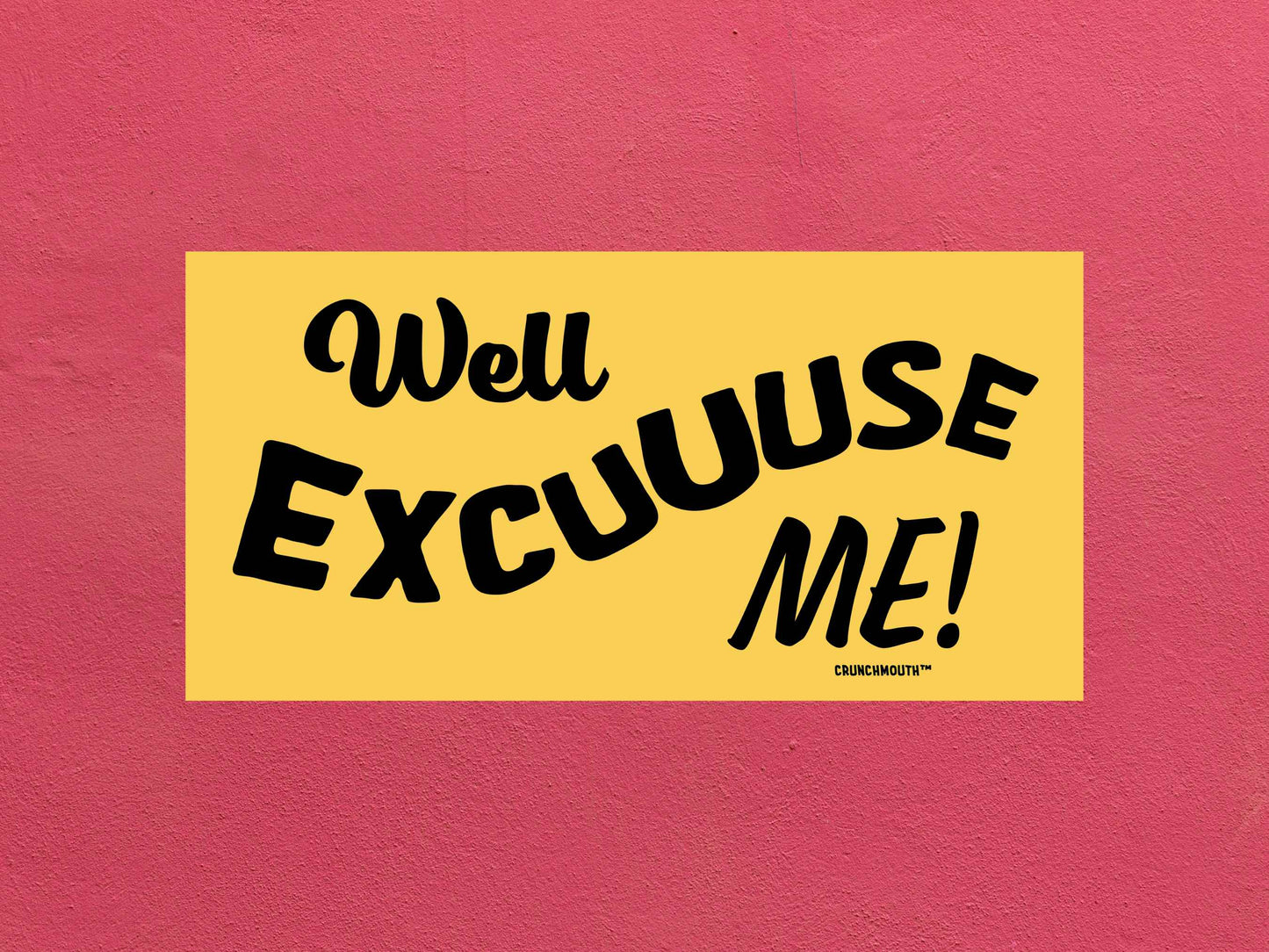 well excuse me! bumper sticker, funny stickers, rose color textured background