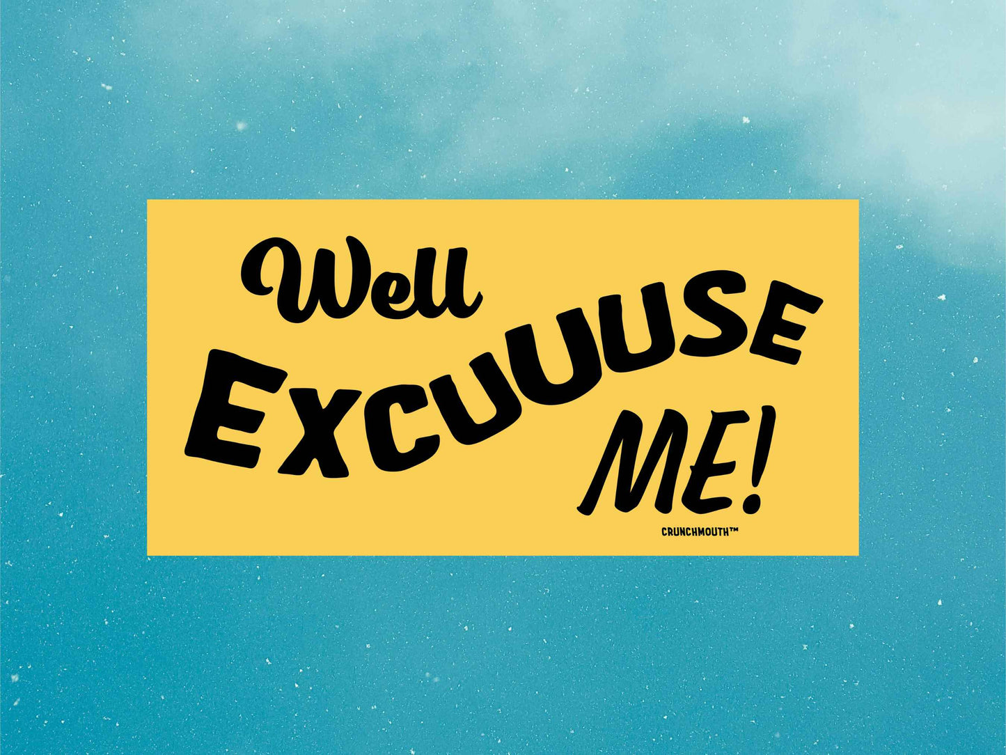 well excuse me! bumper sticker, funny stickers, blue sky background
