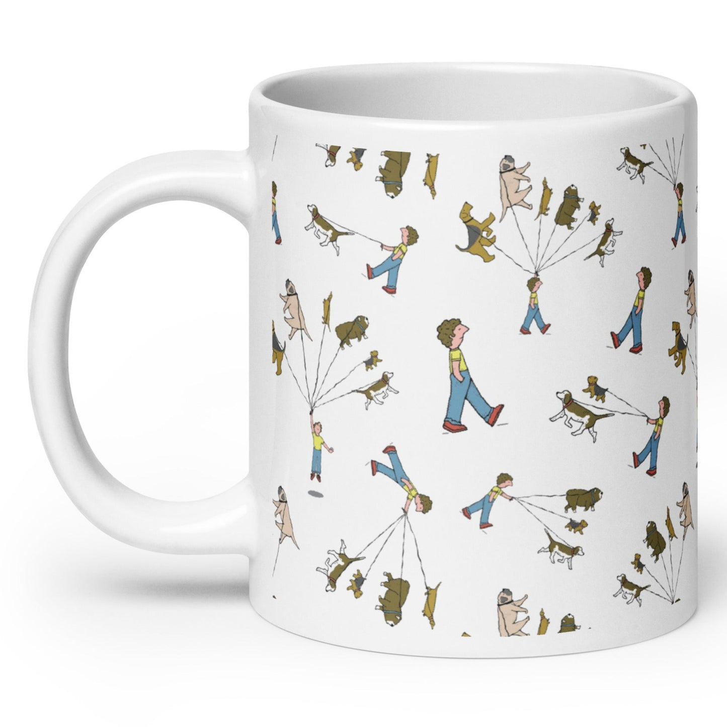 dog walker pattern coffee mug, angle 2