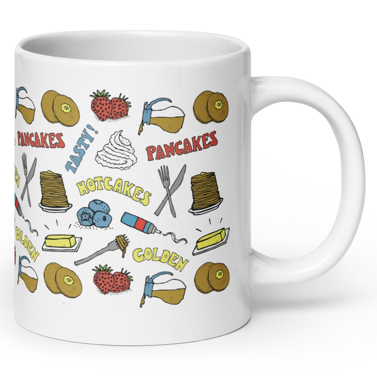hotcakes flapjacks griddle cakes pancakes golden tasty mug