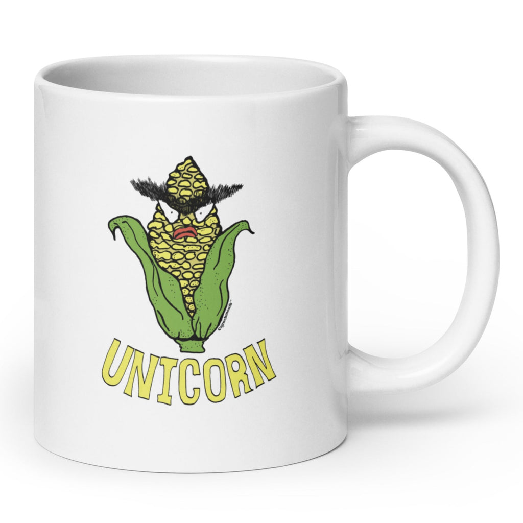 angry ear of corn with unibrow coffee mug, angle 1