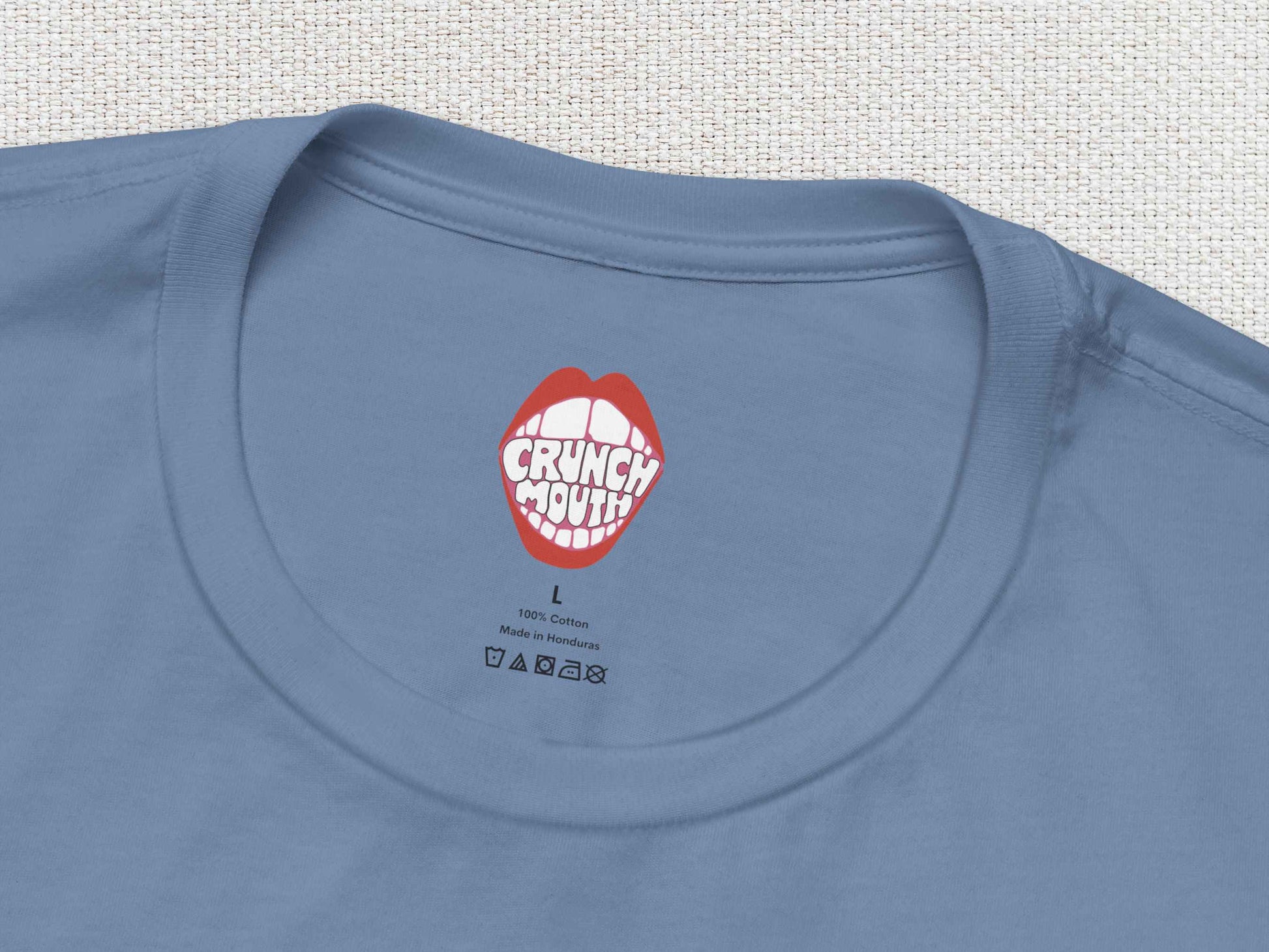 wish i was a headlight on a northbound train tee, front collar label, white textured background