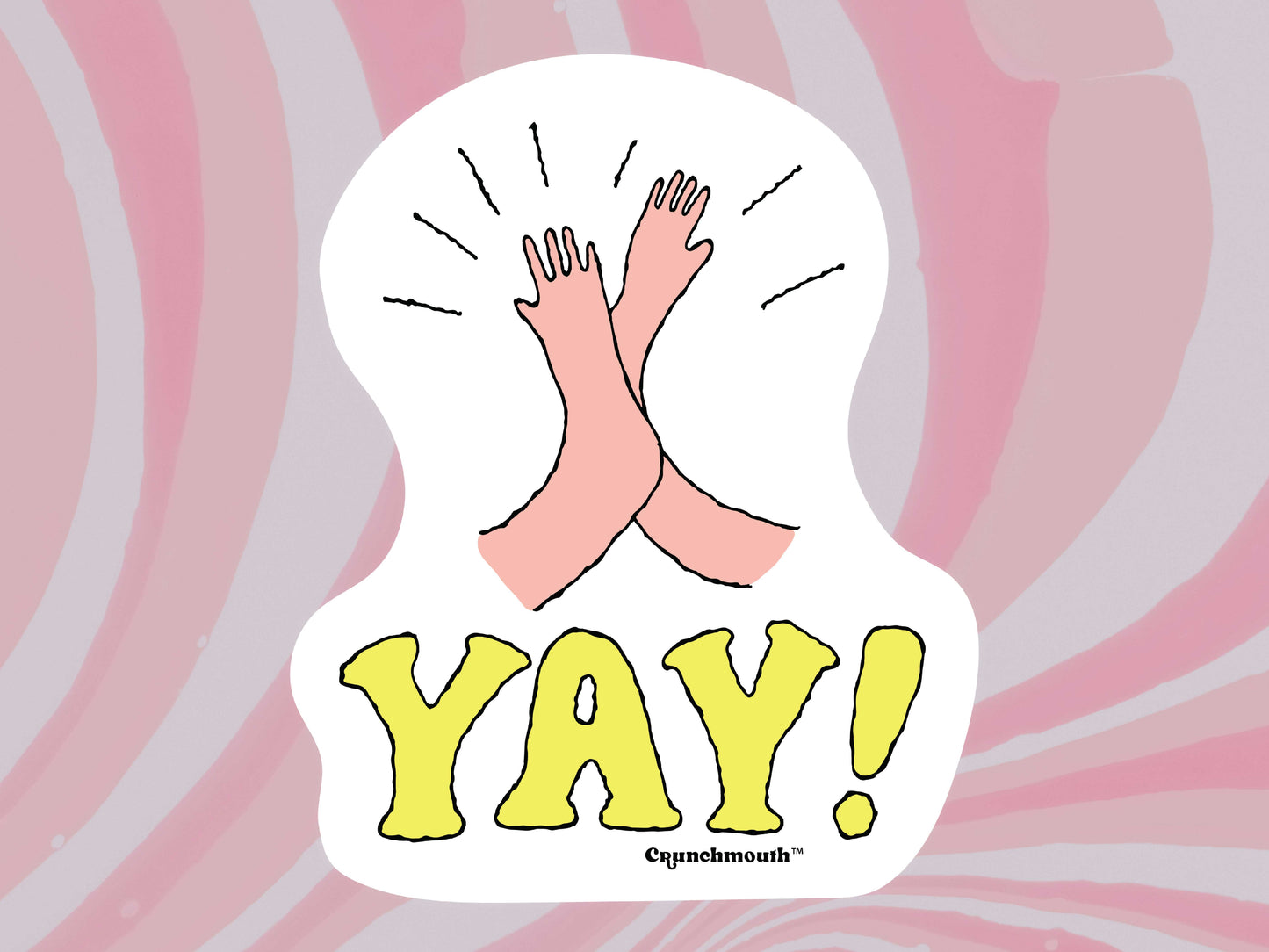 yay high five sticker, pink swirl background