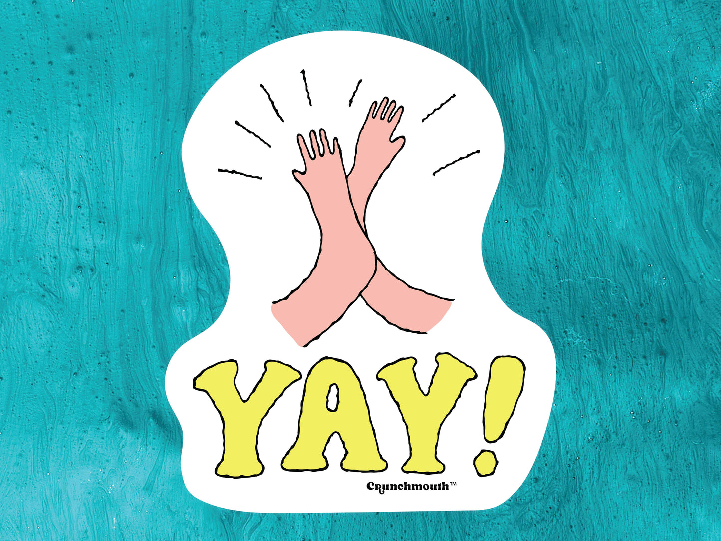 yay sticker, aqua blue background