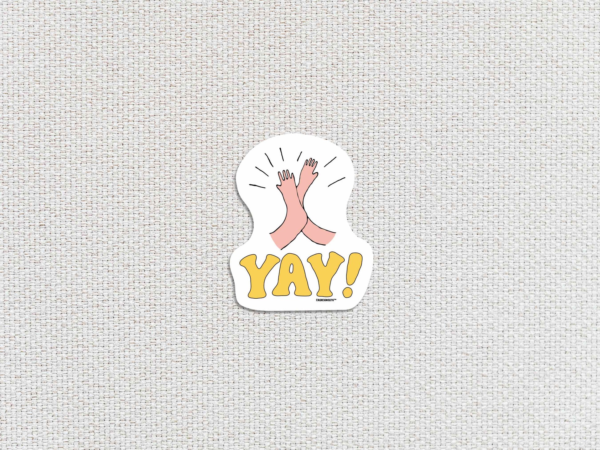 high five yay sticker, white textured background