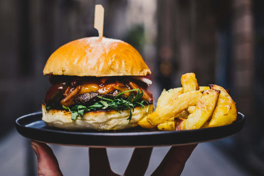 cheeseburger and french fries on a plate