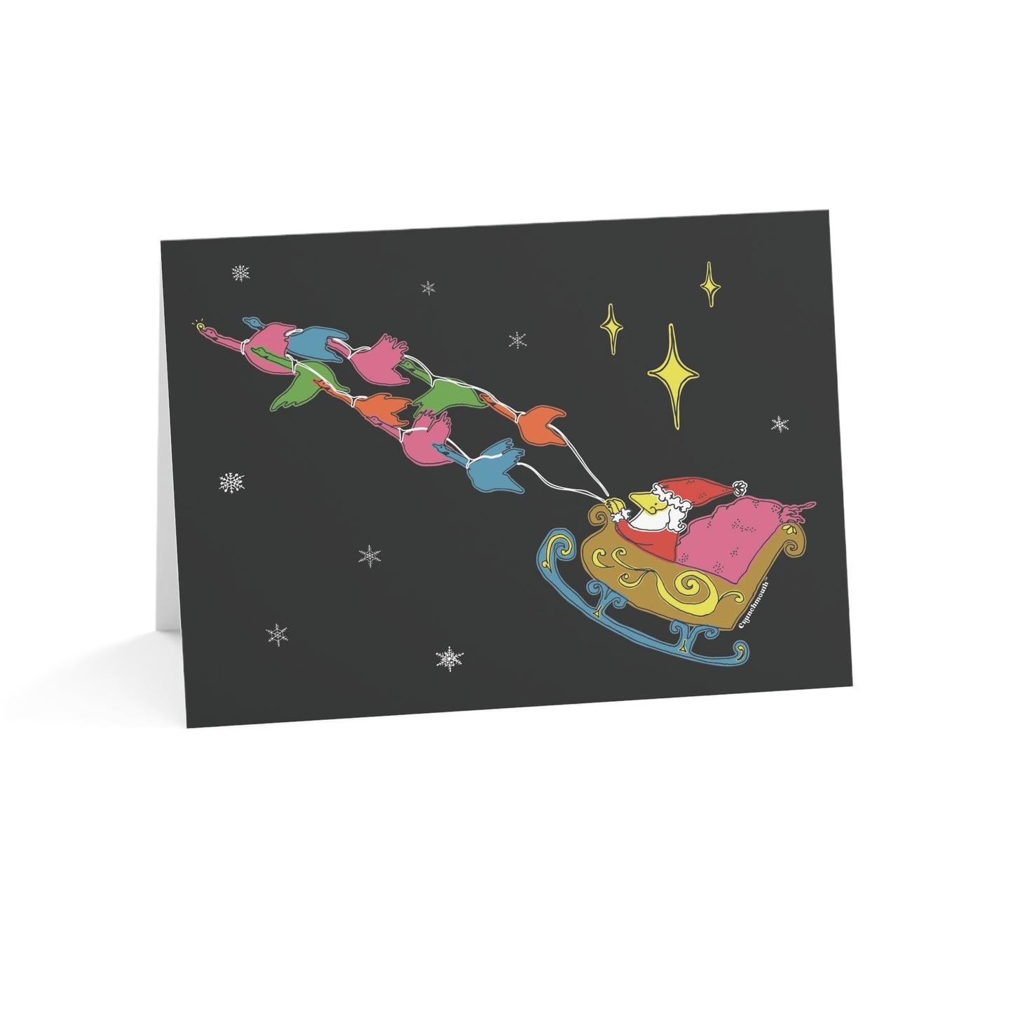 santa sleigh pulled by canada geese holiday greeting card