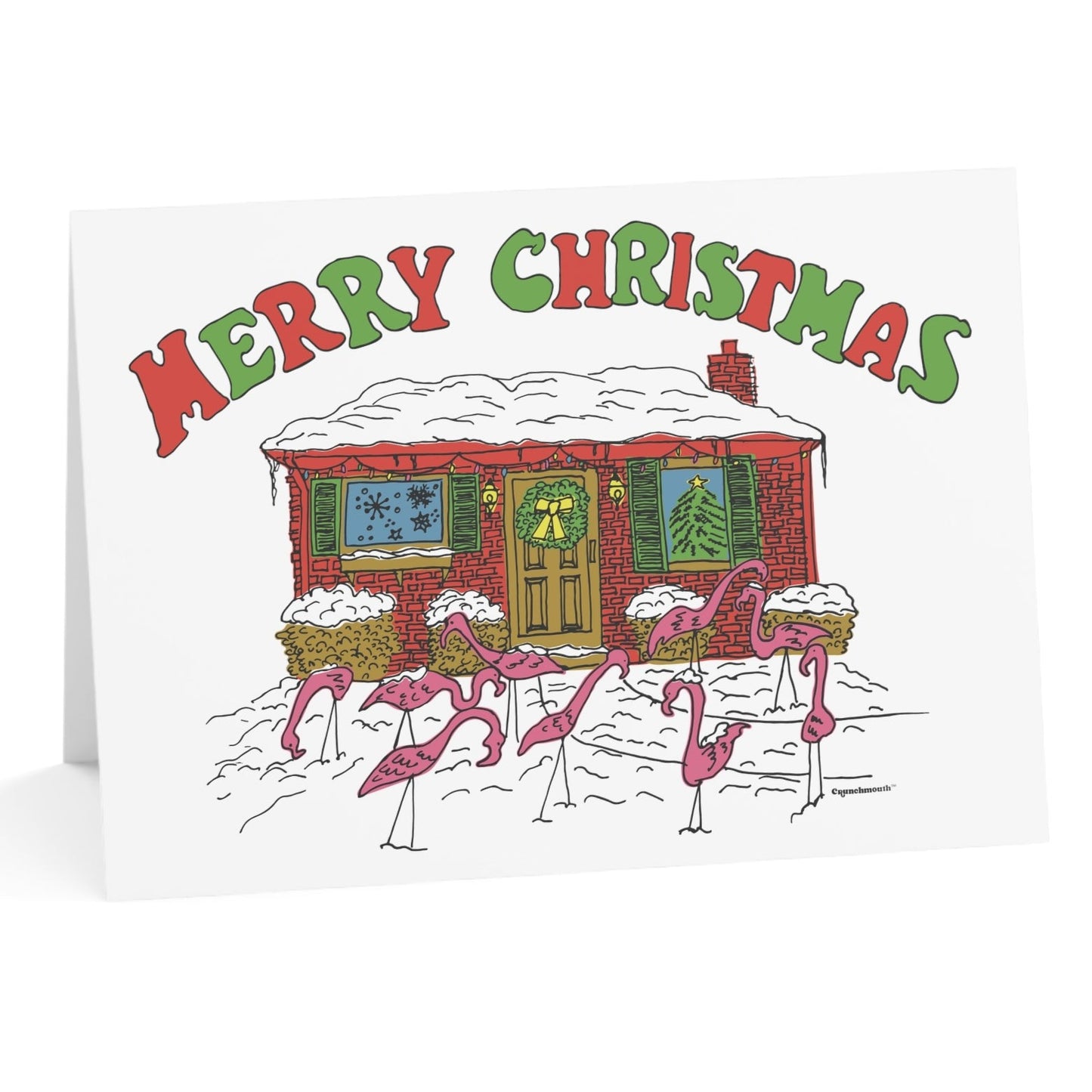 pink flamingo merry Christmas greeting card