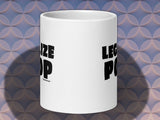 20oz white glossy mug, handle in back, geometric pattern background