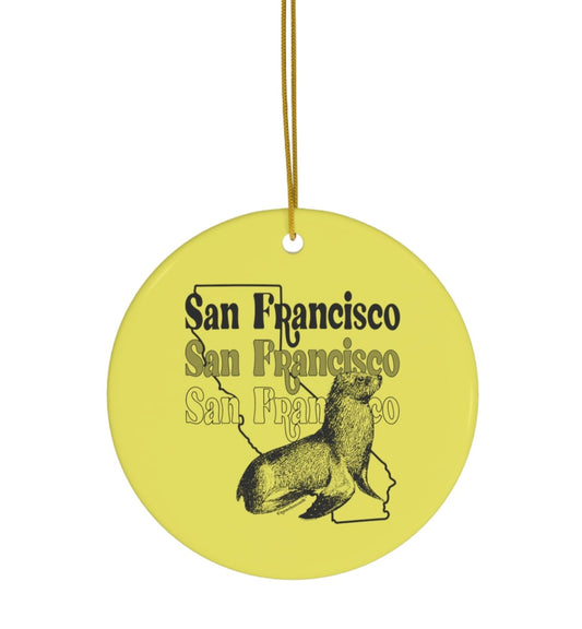 san francisco sea lion ceramic Christmas ornament