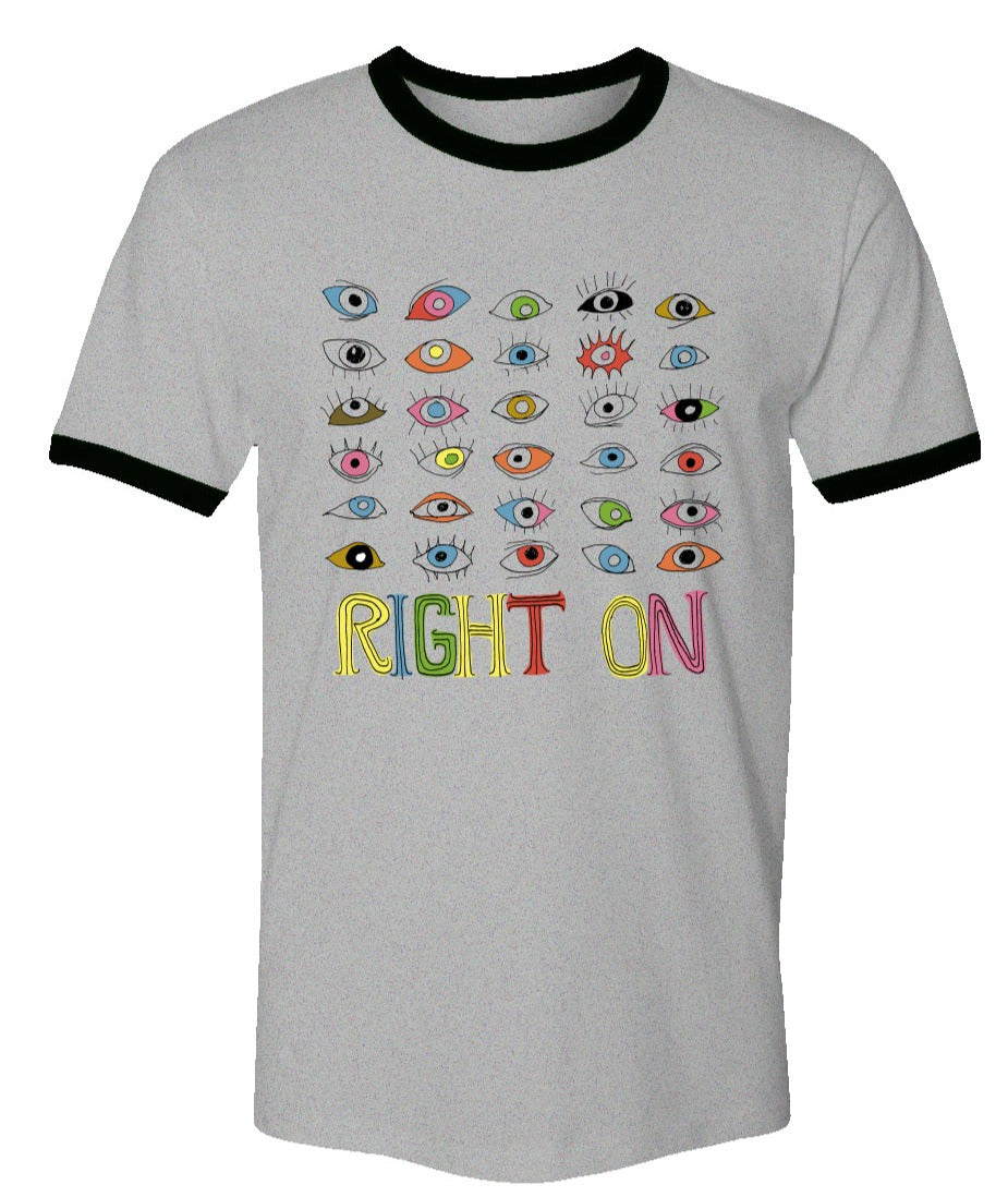 right on 70s style ringer t-shirt heather gray/black