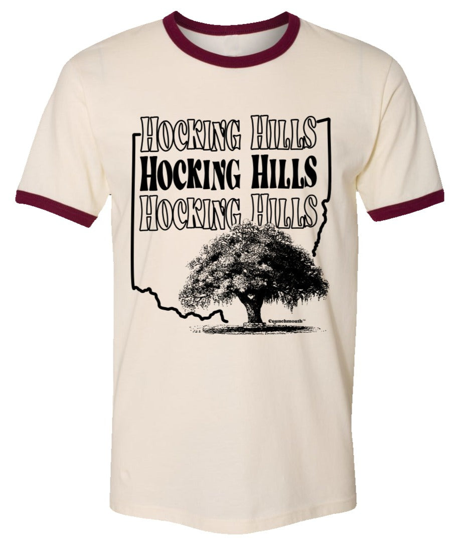 hocking hills retro ringer shirt natural maroon