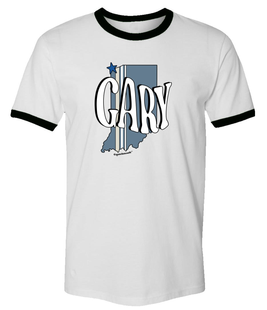 Gary Indiana retro style Ringer Tee | IN Road Trip Apparel | US States