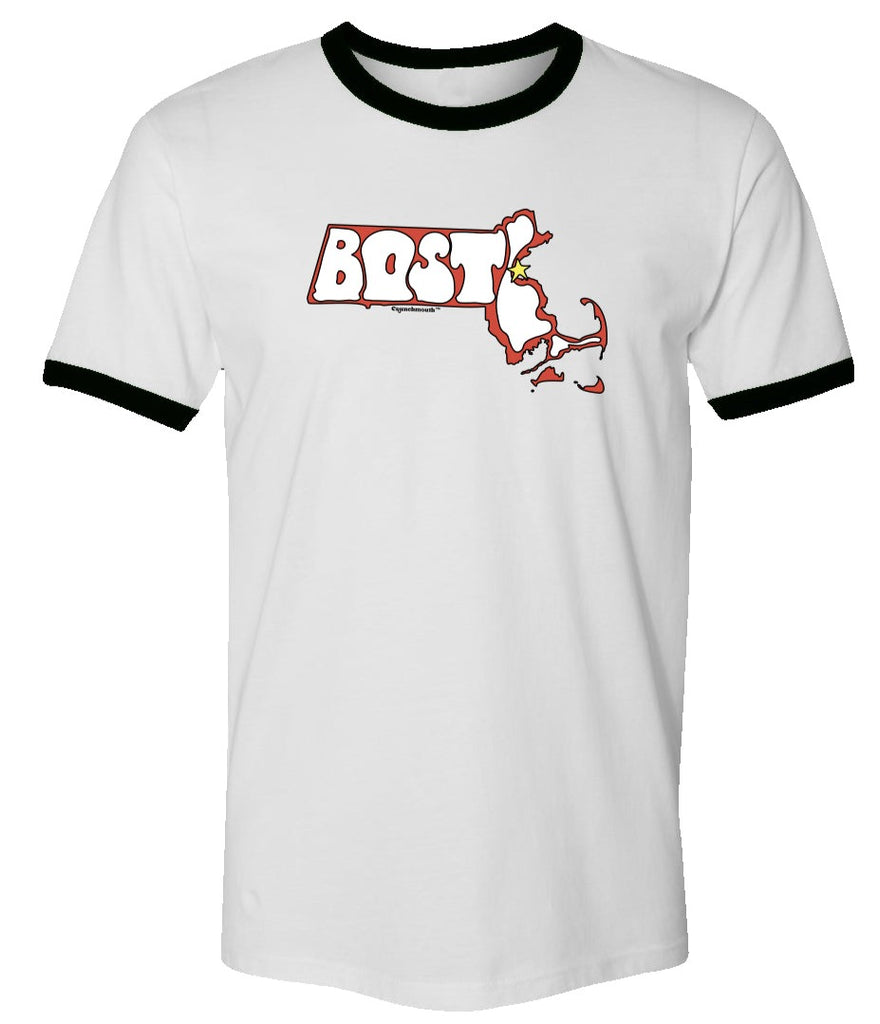 boston massachusetts groovy vibes ringer t-shirt