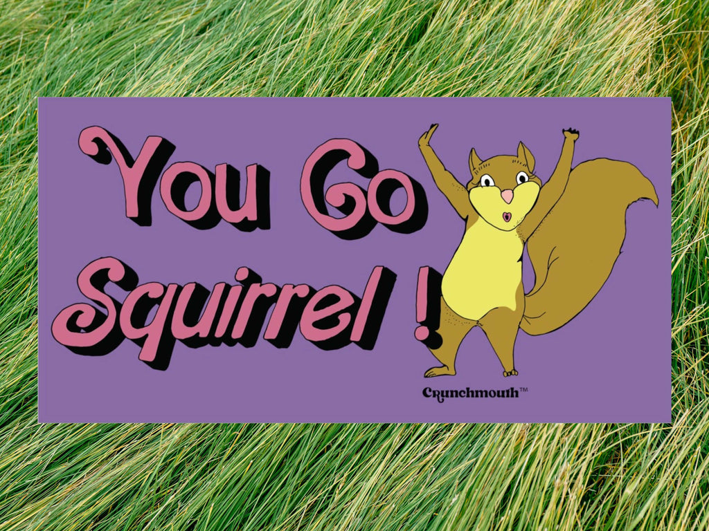 you go squirrel bumper sticker, grass background