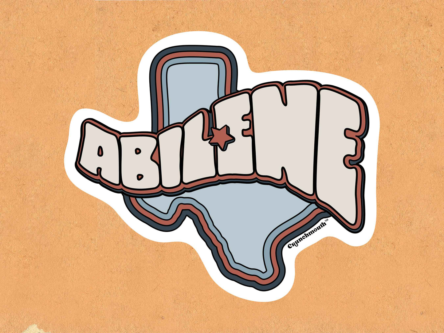 abilene sticker, travel stickers, orange textured background