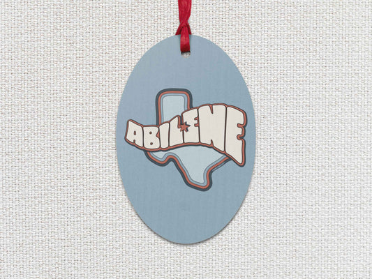 abilene Christmas ornament, front, white textured background