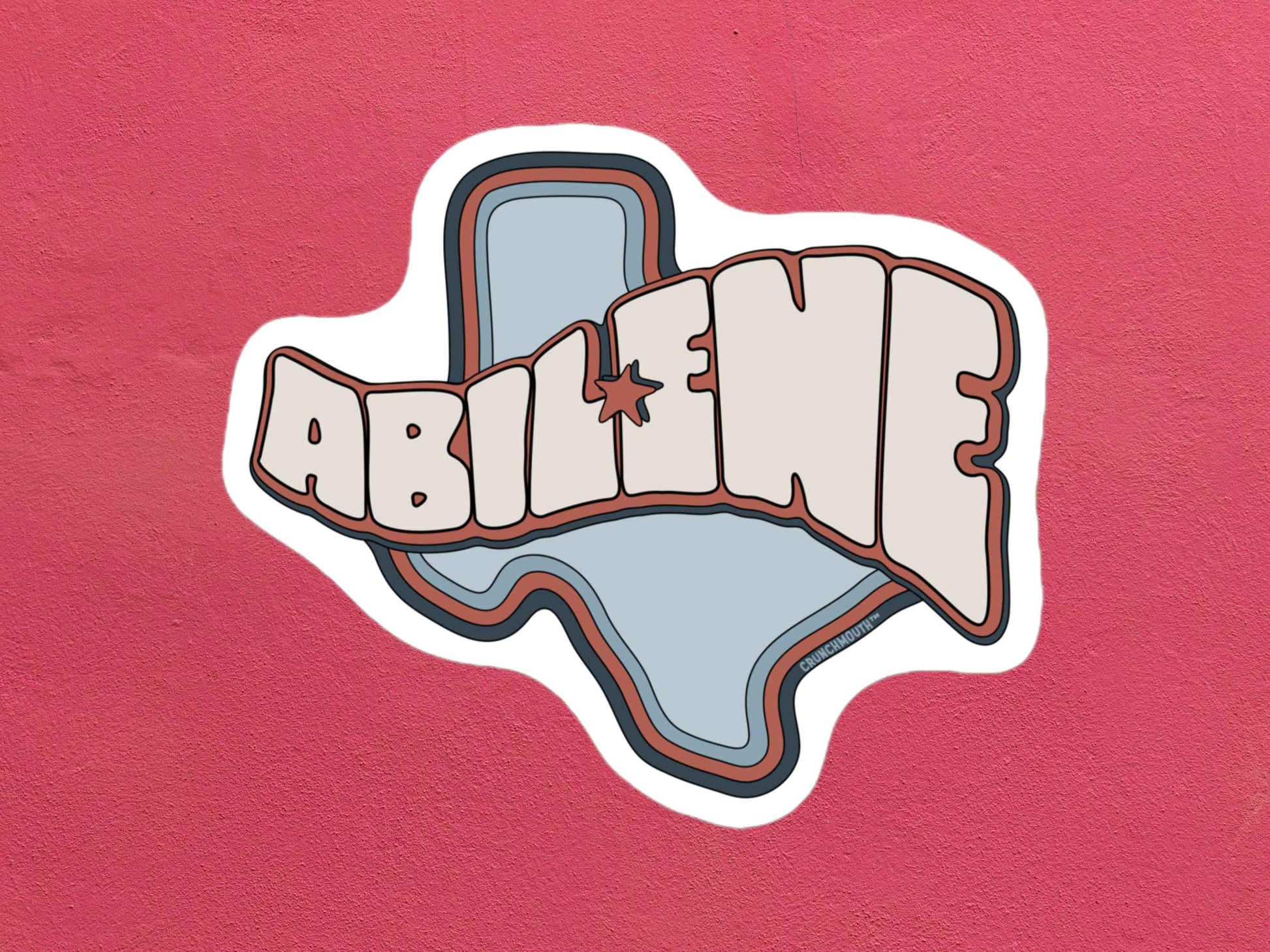 abilene sticker, rose color textured background