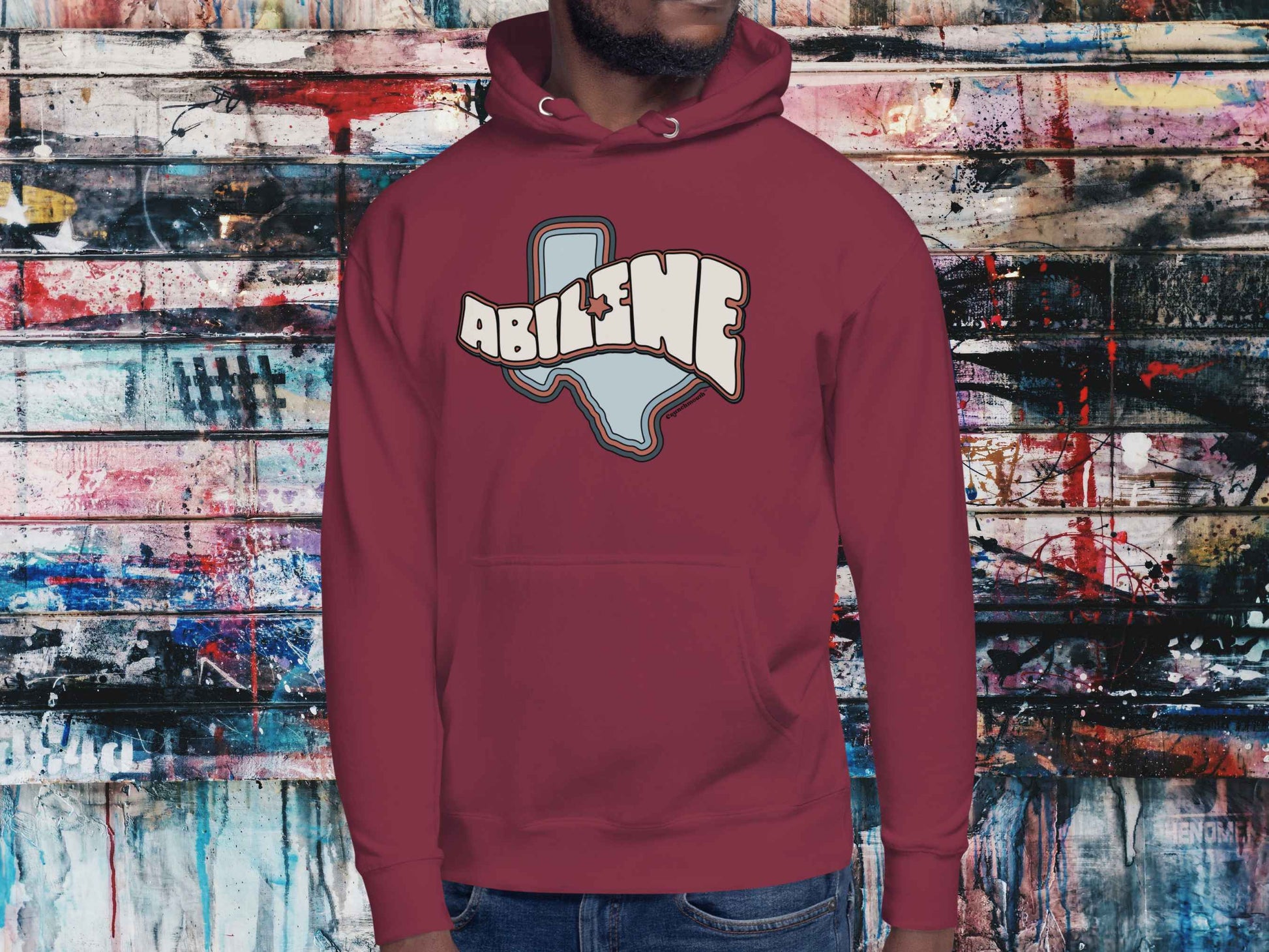 abilene tx hoodie, retro hoodied sweatshirts, male model, front, graffiti wall background