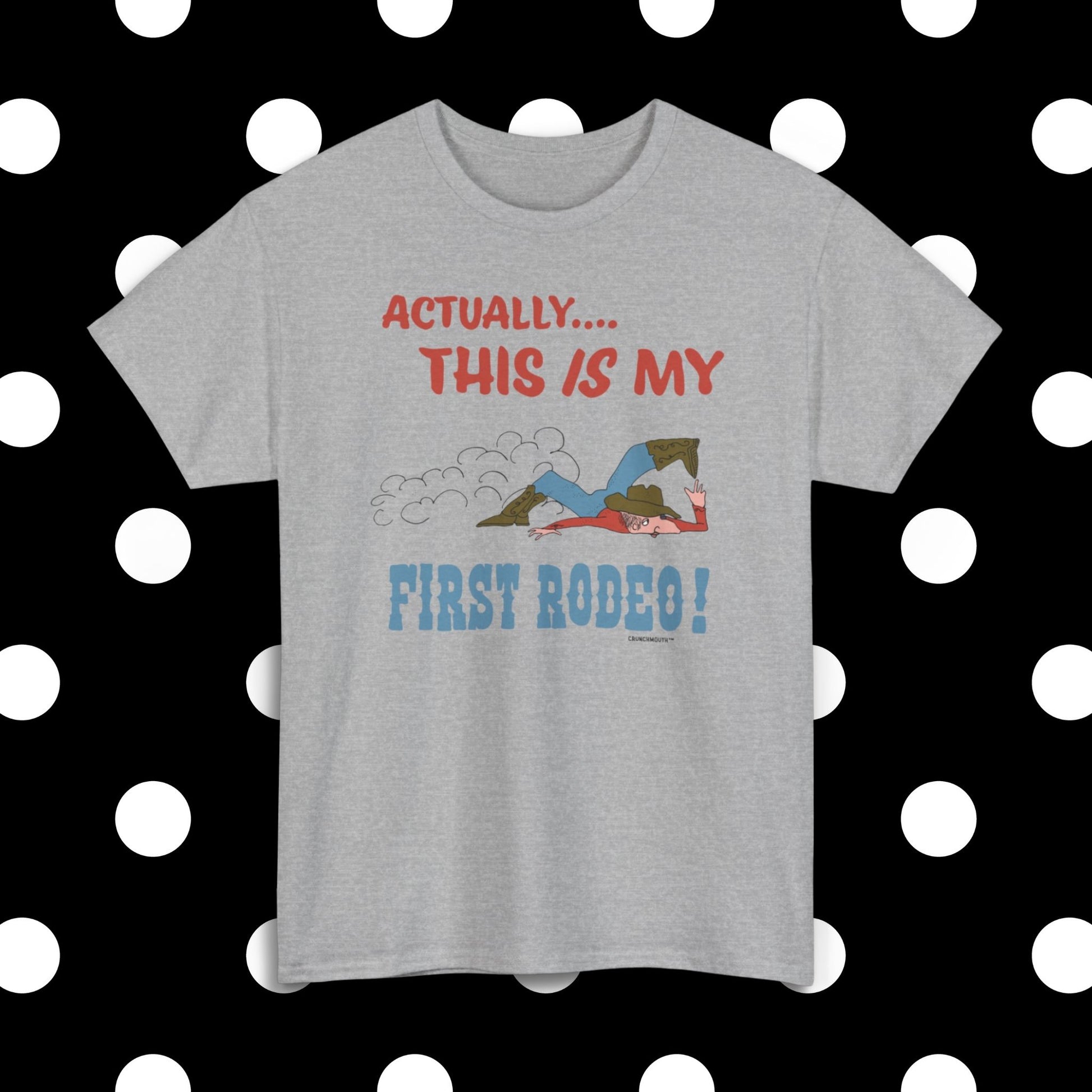actually this is my first rodeo shirt, sport grey color, polka dots pattern design background