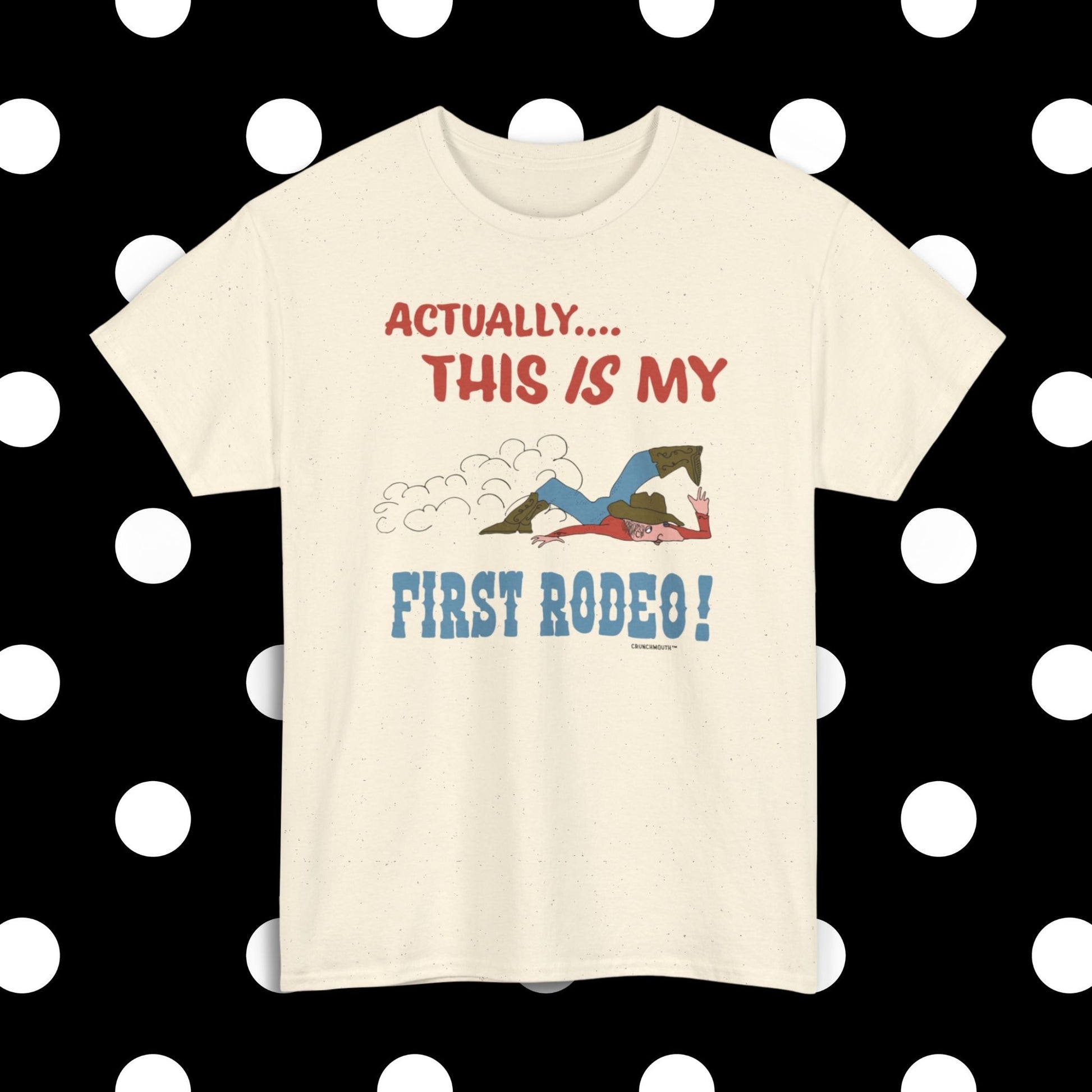 actually this is my first rodeo shirt, natural color, polka dots pattern design background