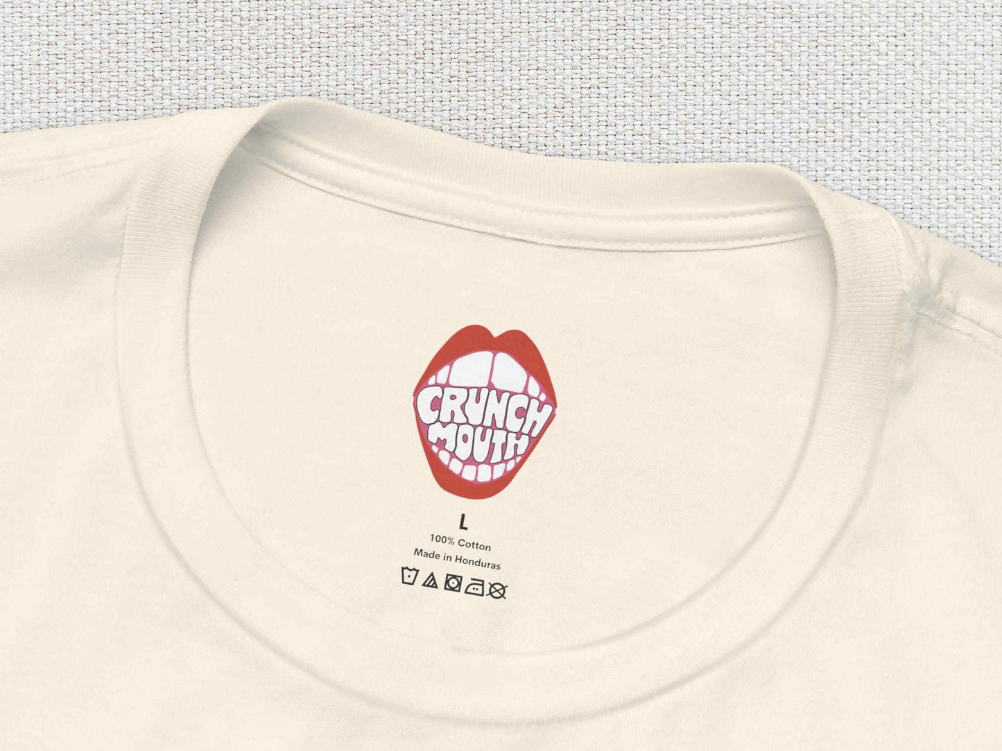 Actually.... This IS My First Rodeo Shirt, inner neck label, white textured background