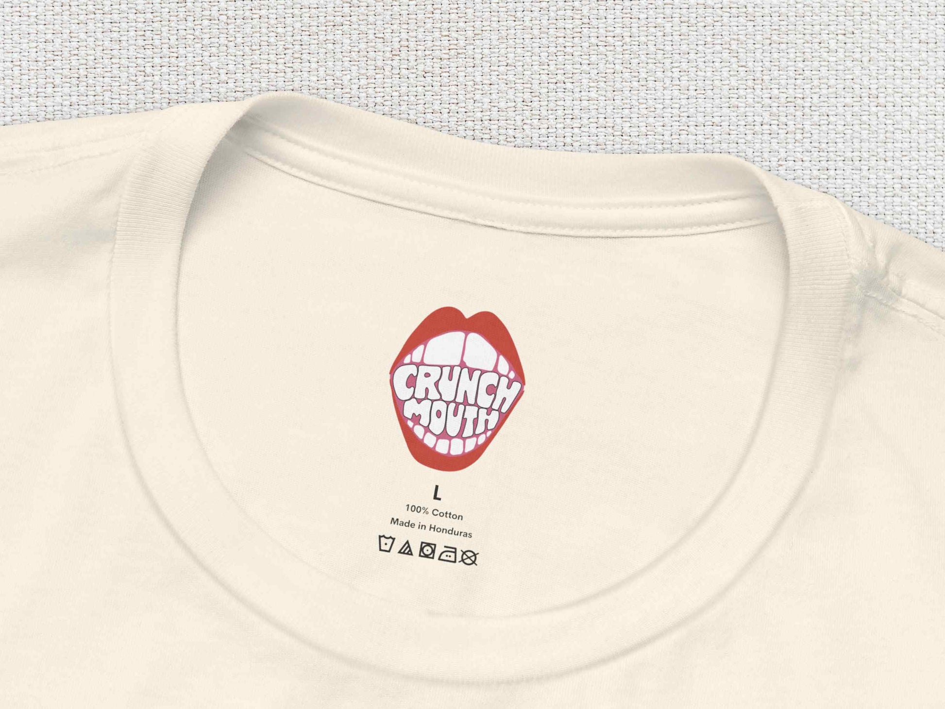 Actually.... This IS My First Rodeo Shirt, inner neck label, white textured background