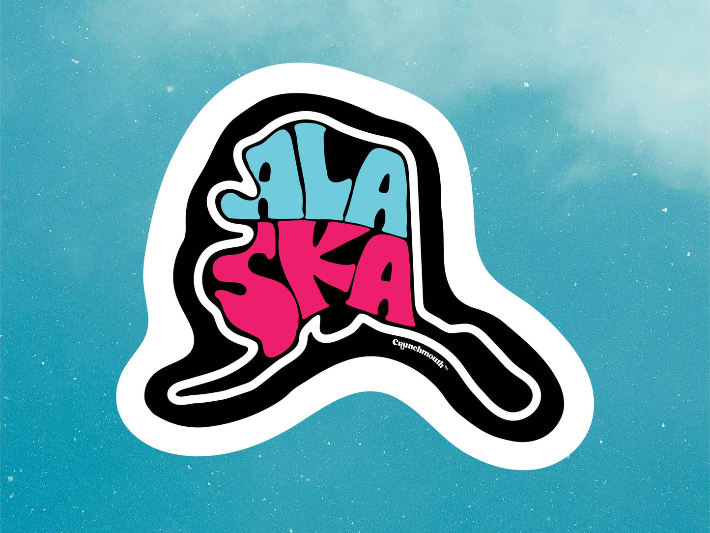 alaska travel luggage sticker, blue sky background