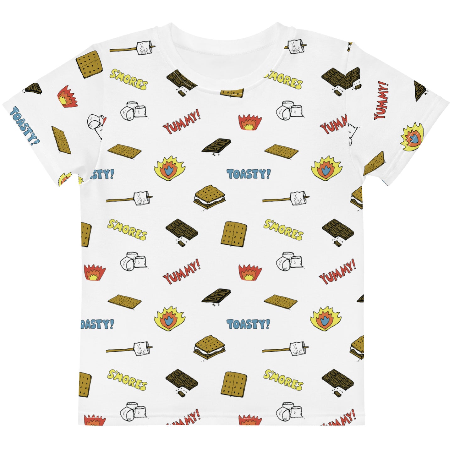 S'mores Theme Crewneck Shirt for Kids | Campfire Smores All Over Print T-shirt for Boys & Girls