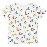 walking the dog all over print shirt for kids, front