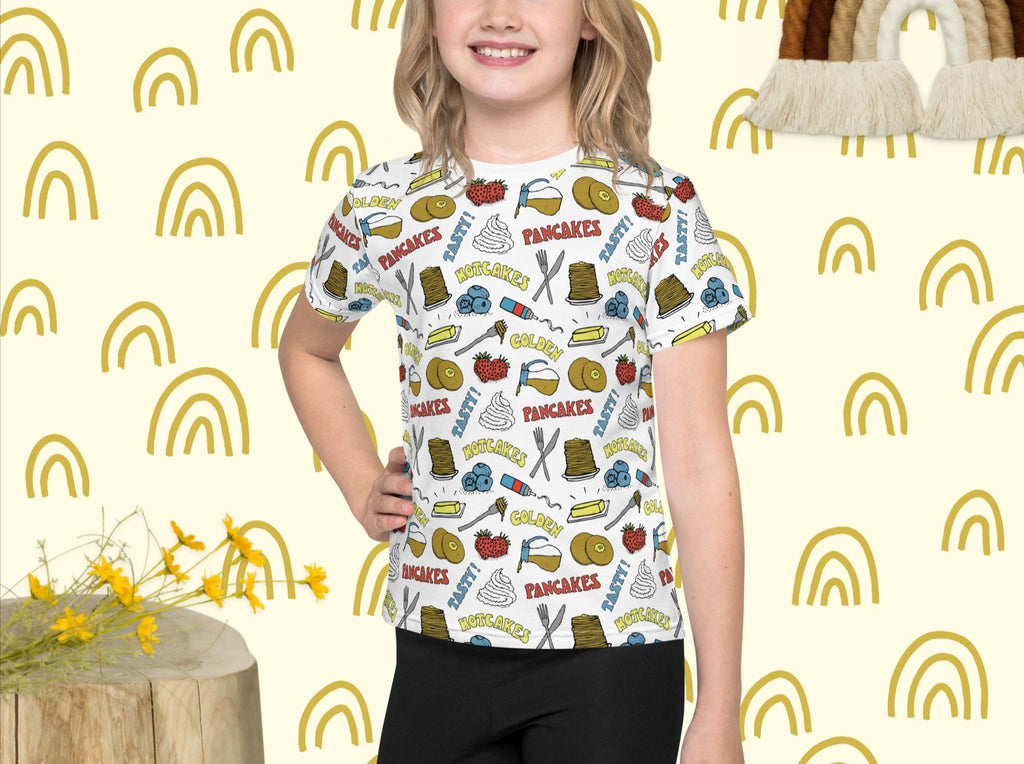 pancakes all over print shirt, girl&#39;s custom mockup