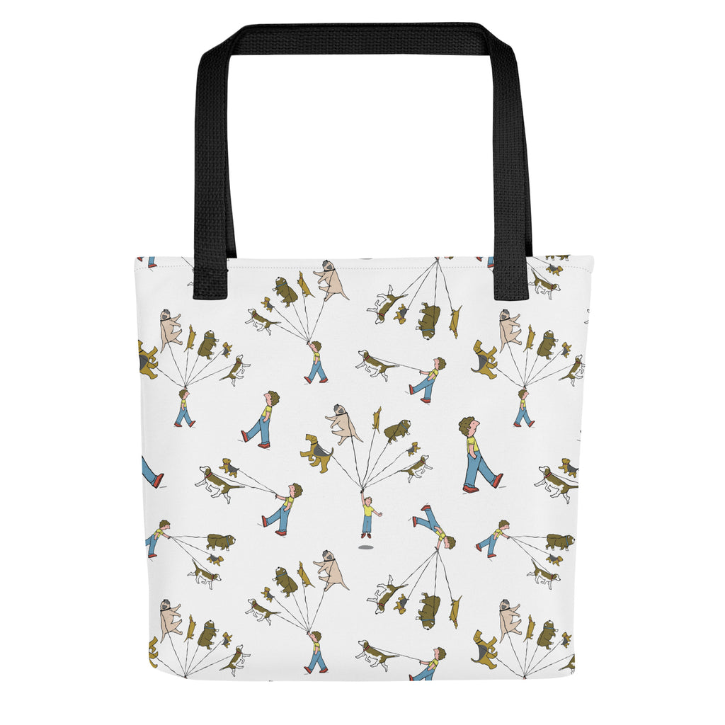dog walker all over print pattern reusable shopping bag
