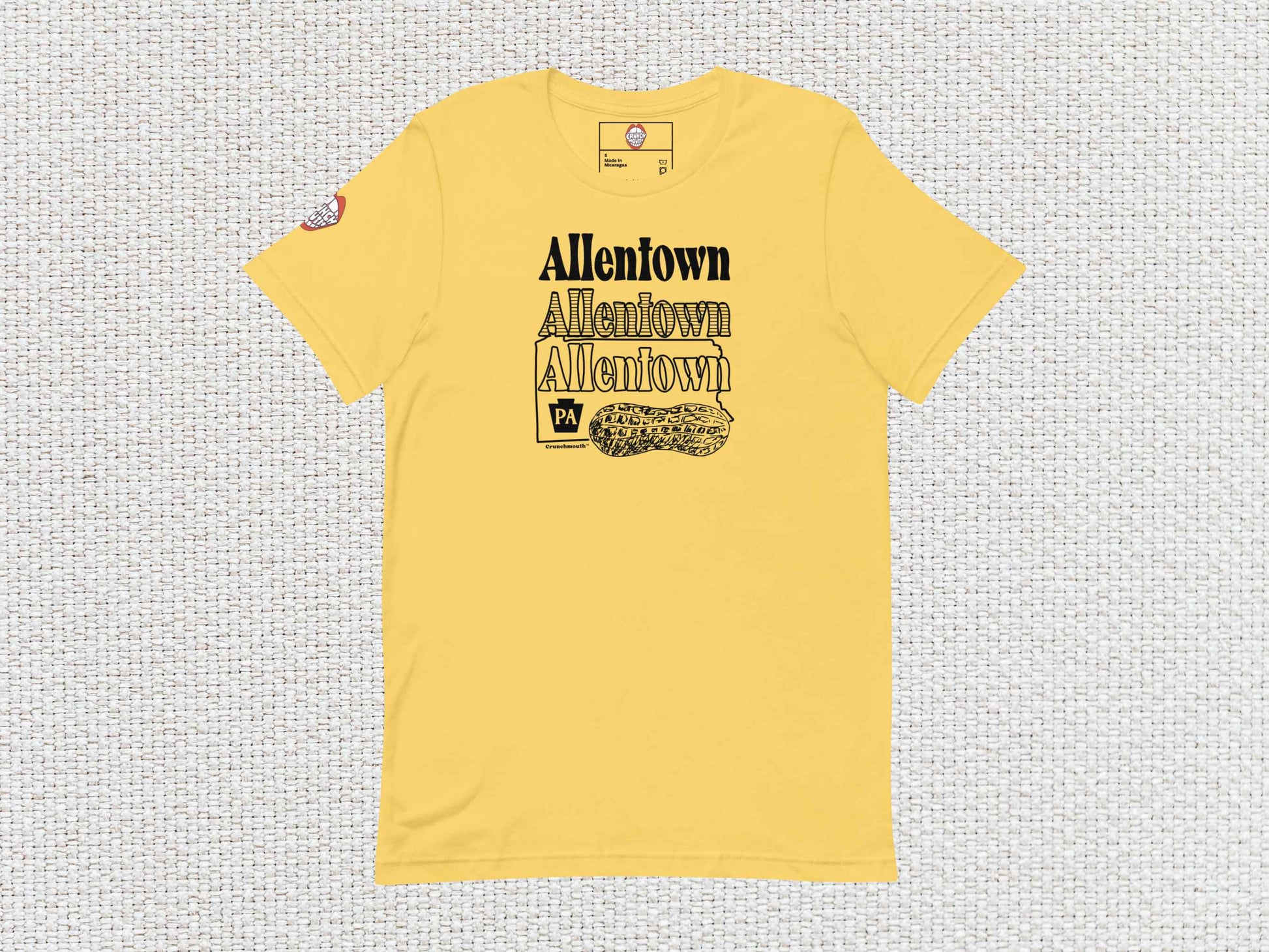 allentown peanut city shirt, flat, front, white textured background