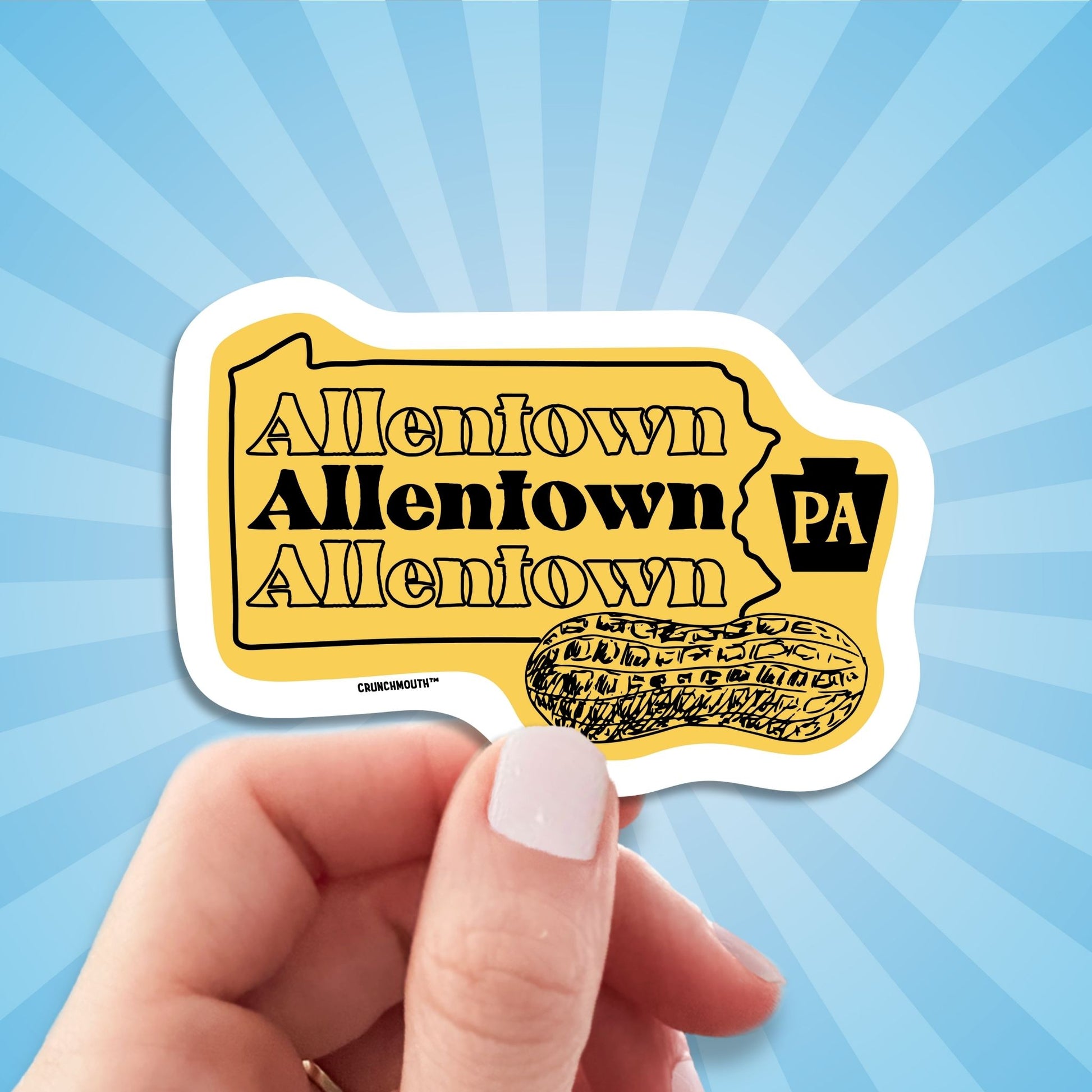 allentown travel luggage sticker, hand display, sun rays design background