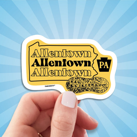 allentown travel luggage sticker, hand display, sun rays design background