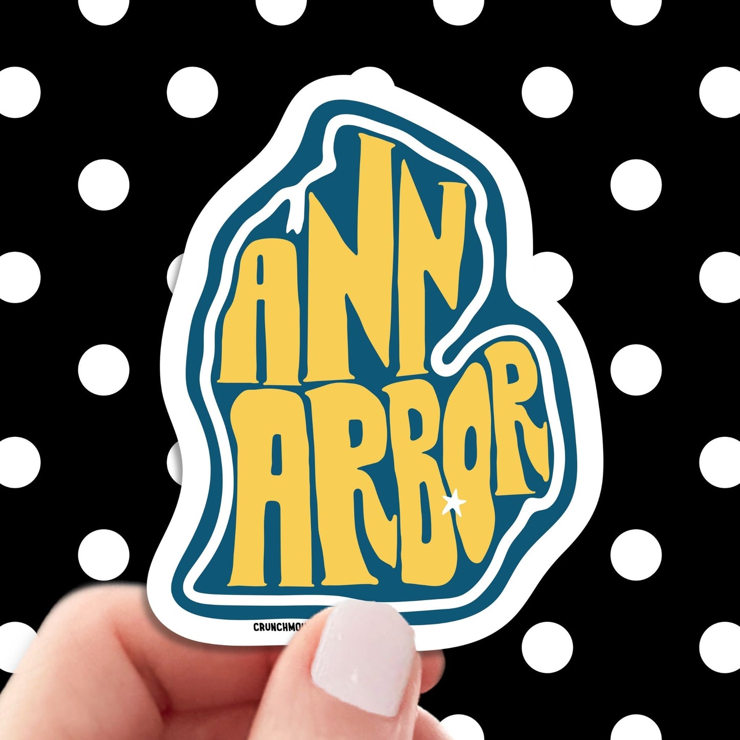 ann arbor travel luggage sticker, hand display, polka dots pattern design background