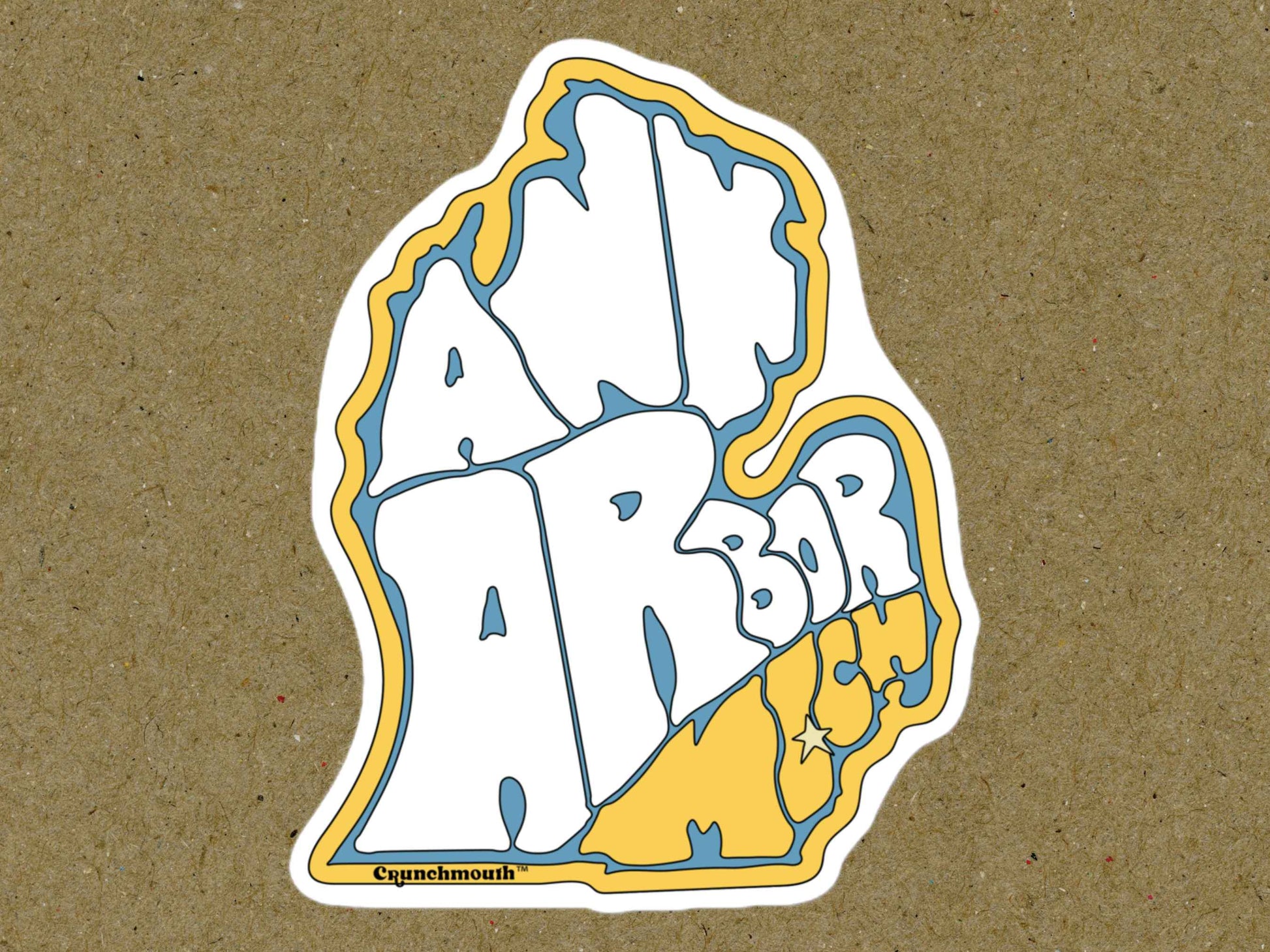 ann arbor sticker, souvenir stickers, brown textured background