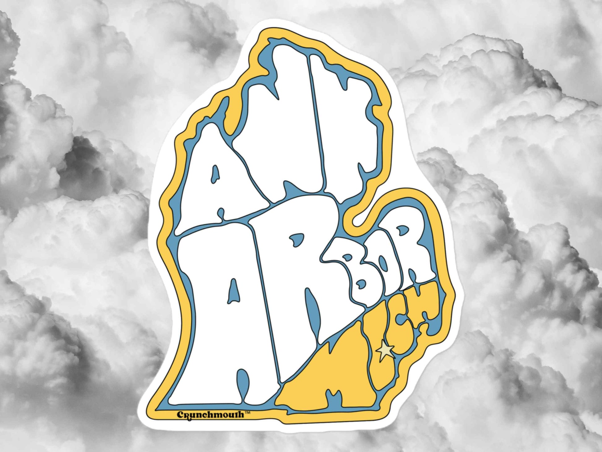 ann arbor sticker, souvenir stickers, puffy white cloud background