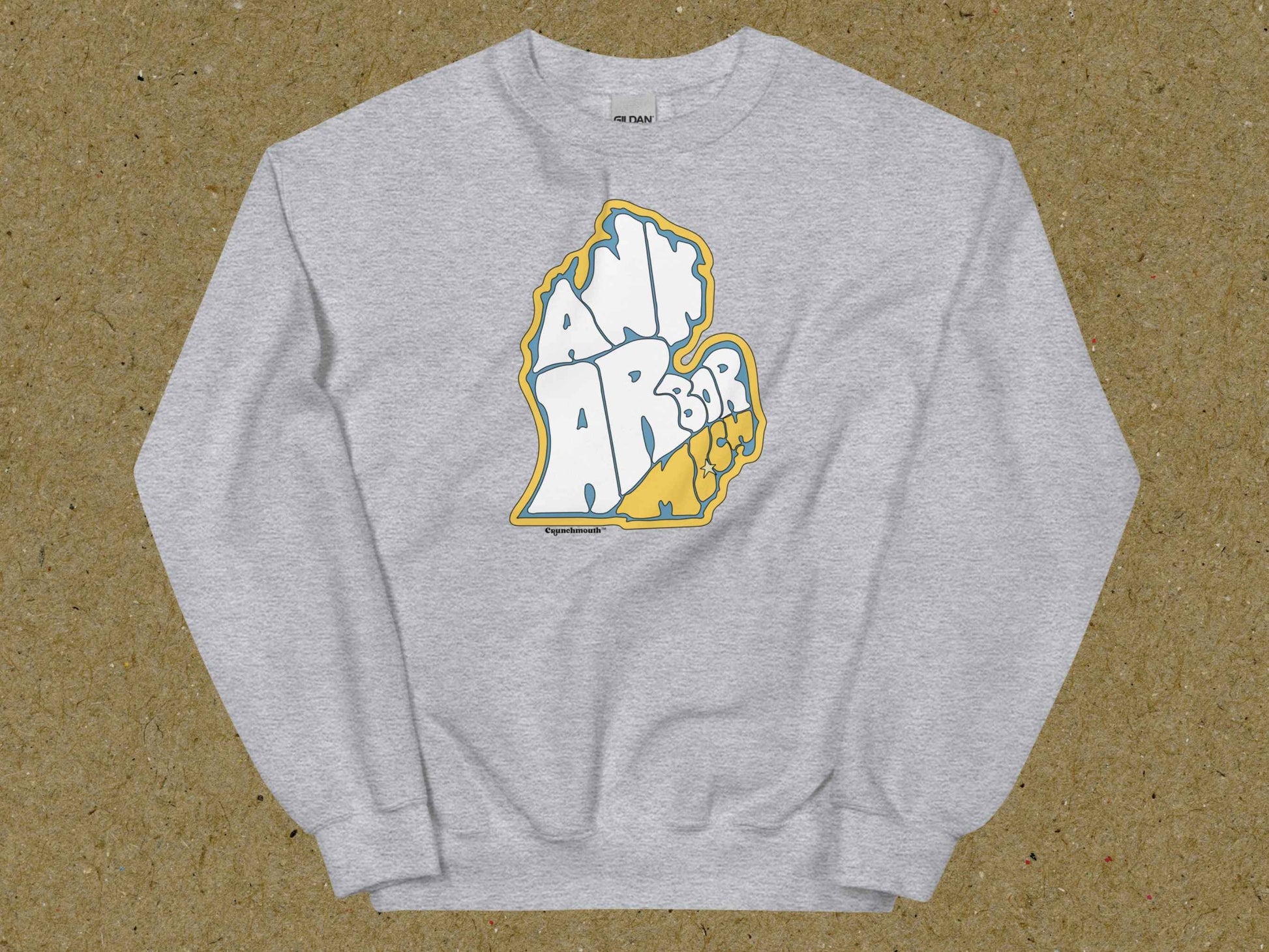 ann arbor sweatshirt, retro sweatshirts, flat, front, brown textured background