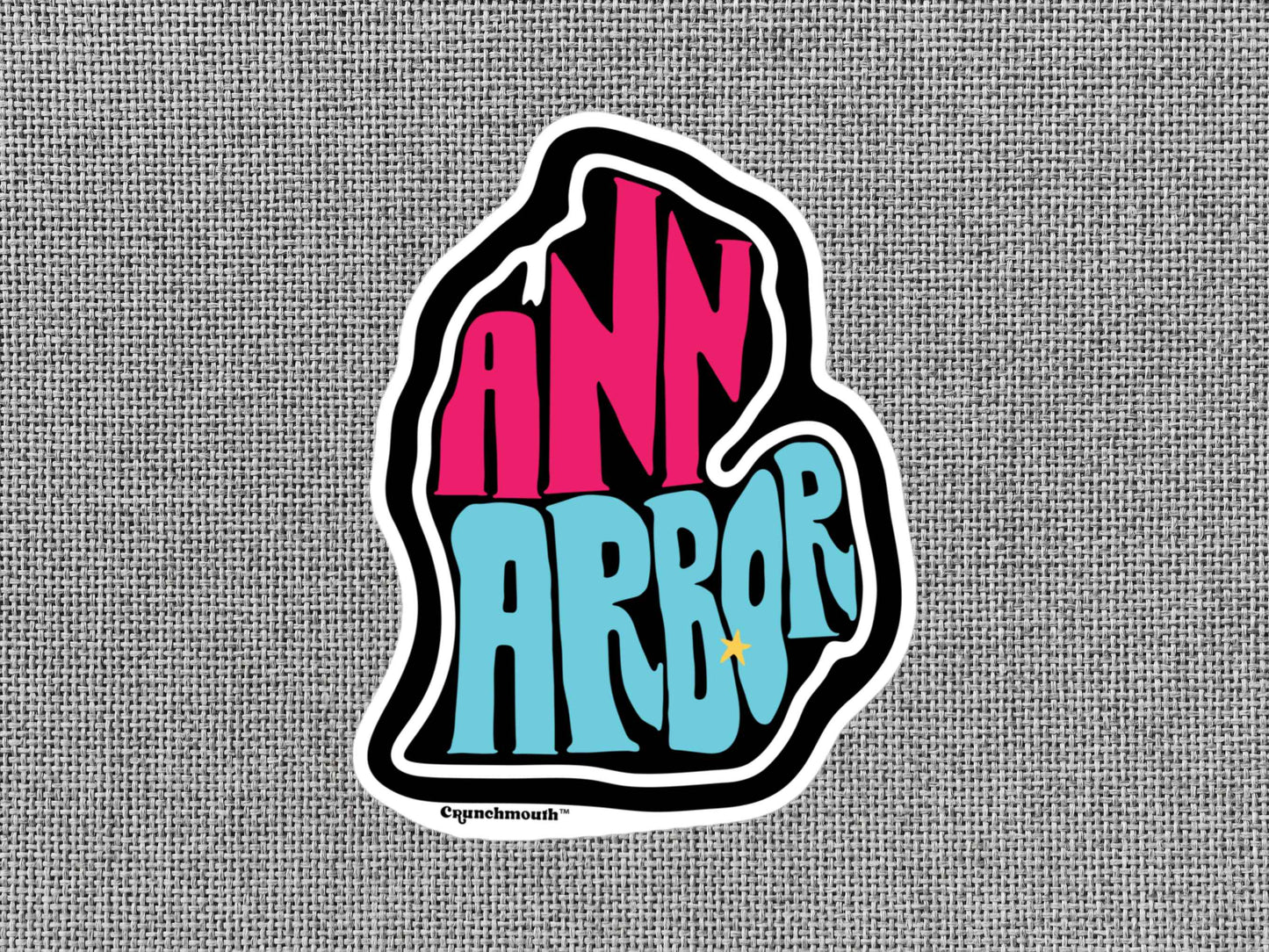 ann arbor sticker, gray textured background